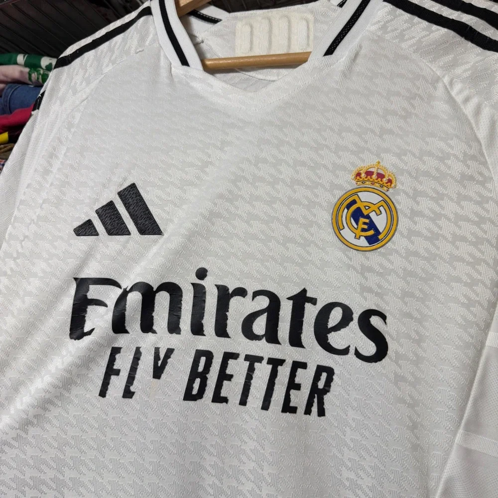 Adidas Jersey Mens XL White Real Madrid Vini Jr 7 Soccer HP Emirates Flaws